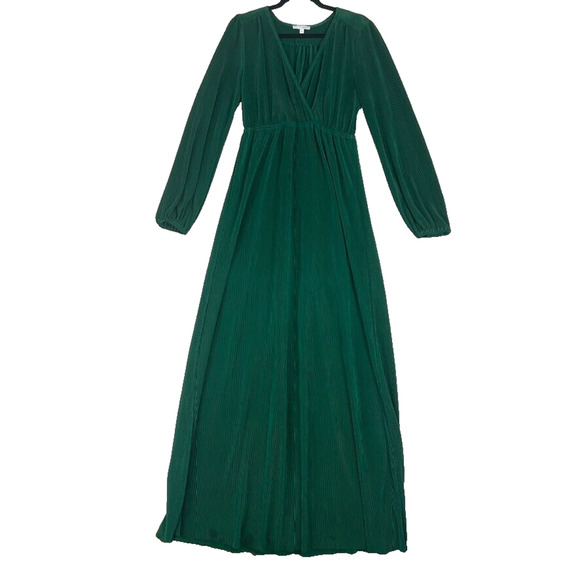 Baltic Born Dress Womens Large Green Athena Pleated Long Sleeve Maxi A Line - Picture 1 of 10